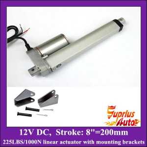 12v linear actuator with mounting brackets, 8inch/ 200mm stroke with 1000N/225LBS load electric linear actuators