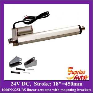 DC 24v linear actuator with mounting brackets, 18inch/ 450mm stroke with 1000N/ 225lbs load electric linear actuators