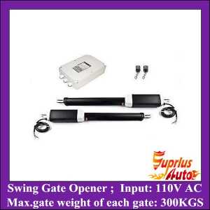 300KGS Max weight of  each gate lift capacity, 110V AC input swing gate opener with two motors, one control box and two remotes