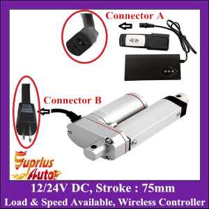 Wireless Remote Controller with 75mm stroke 12V or 24V linear actuator, 100/250/350/450/600/900/1000/1200/1500N heavy load motor