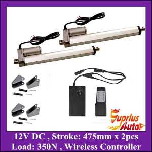 2 Linear Actuators 475mm Stroke 350N Max Load 12v Linear Actuator Includes:  Mounting brackets +  Wireless Controller