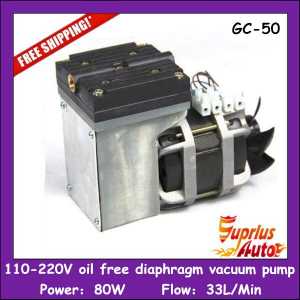 Free Shipping AC 110V/220V 80W Oilless Electric Mini Diaphragm Vacuum Pump 33L/Min Vacuum Flow - Model GC-50