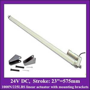 Electric linear actuator with mounting brackets, 23inch/ 575mm stroke 24v linear actuator with max load 1000N/225LBS/100KGS