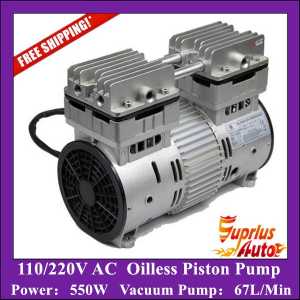 Free Shipping AC 110/220V 550W Double Heads Oilless Piston Compressor Pump with 67L/Min Vacuum Pump - HYW-550