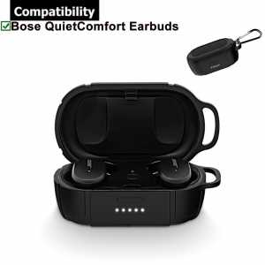 Dustproof Shockproof Protective Silicone Case Cover Skin for Bose QuietComfort Wireless Noise Cancelling Earbuds With Carabiner