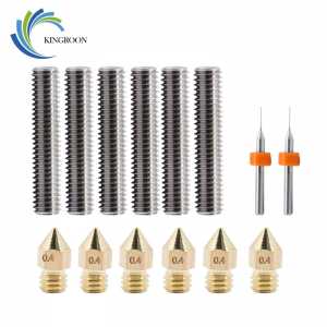 KINGROON 3D Printer Parts 30 40 50mm M6 Throat With Tube 0.4mm MK8 Nozzle Brass 0.4mm Cleaning Needle DIY Kit