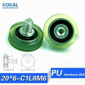 [PU20*6-C1L8M6]Free Shipping 10pcs high quality stainless steel screw M6 TPU PU rubber sorter roller wheel 6*20*6mm