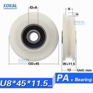 [U0845-11.5]Free shipping 10PCS NONSTANDARD 628ZZ 608RS 608 ball bearing PA nylon wheel inner 8mm guide wire U/V grooved wheel