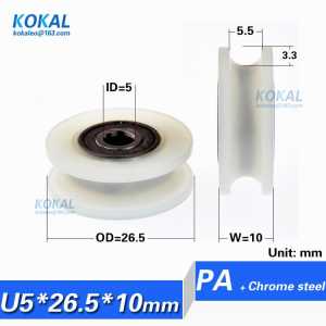 [U0526-10]10PCS high quality Wear-resisting PA Nylon coated double ball bearing U/V flute sliding guide roller wheel 0526UU