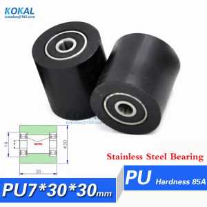 stainless steel bearing TPU PU polyurethane 607RS ball bearing assembly line roller wheel 7*30*30mm OD 30mm PU pulley