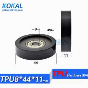 [TPU0844-11] 1PCS Low noise 608zz 608 coated with TPU rubber black assembly line machine fitting bearing roller wheel 8*44*11mm