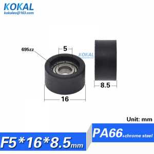[F0516-8.5]10PCS 695z 695 bearing coated with PA6 PA nylon high loading minisize door window bearing pulley flat type 5X16X8.5mm