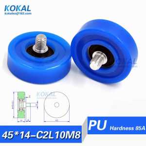 [PU45*14-C2L10M8]Free Shipping 10pcs M8 TPU 608RS bearing roller wheel rubber money-count pulley 45*14 rubber wheel M8 SCREW