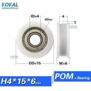 free shipping 604zz ball bearing coated with plastic low noise roller 4*15*6 H type roller