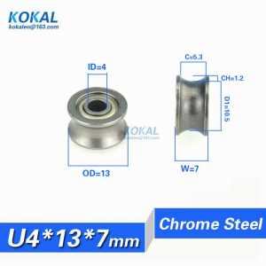 [U0413-7]10PCS U groove type guide track roller wheel 624UU 4*13*7mm 0413U sliding roller wheel steel guide rail pulley