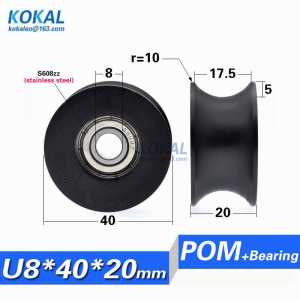 [U0840-20SS] 1PCS High Quality Stainless Steel 608ZZ Ball bearing coated PA66 Rail pulley roller 8*40*20.5 0840u