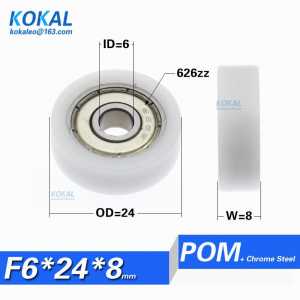 [F0624-8]10PCS/lot 626zz 626 medical equipment micro ball bearing plastic flat type wheel nonstandard roller 6X24X8mm 0624KK