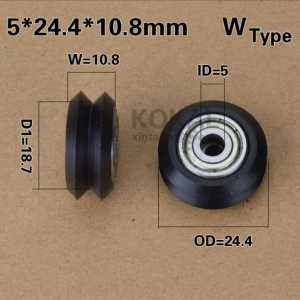 [W0524-11] V / W-slot passive 3D printer profile rail wheel 20 Plastic pulley wheel 5*24.39*10.23 W roller
