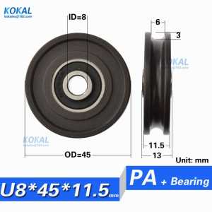 [U0845-11.5] 1pcs Low noise high loading 628RS u Groove sliding door roller wheel 8*45*11.5mm nonstandard bearing u type pulley