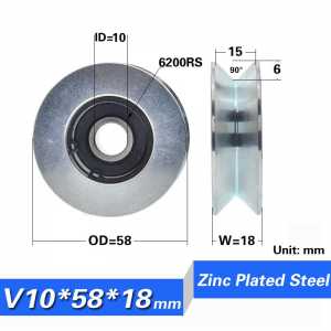 [V1058-18]1PCS high loading U/V Grooved rope guide wheel roller 6200-2RS bearing steel Grooved non-standard Wheel Pulley 10X58