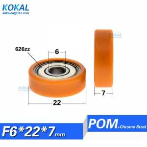 [F0622-7]10PCS 626zz ball bearing coated with orange POM plastic flat type sliding door roller wheel hardware fittings 6X22X7mm