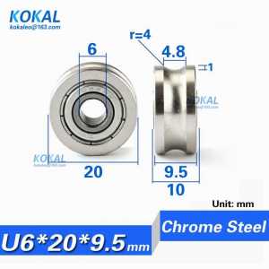 [U0620-9.5NJ]10PCS high quality U groove type guide rail track pulley rail flute chrome steel bearing wheel U0620 6*20*9.5mm