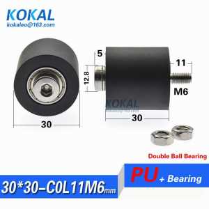 1PCS low noise M6 Screw stainless steel TPU PU soft double deep groove ball bearing with M6 Screw shaft roller wheel M6*30*30mm