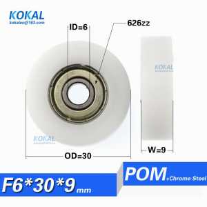 [F0630-9]High quality low noise 626zz ball bearing POM caoted wheel 30MM outer diameter flat bearing hardware fitting roller