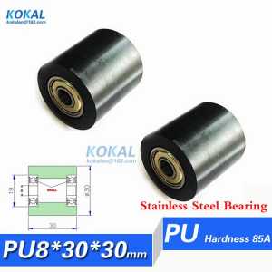 [PU0830-30S]stainless steel bearing pipelining TPU PU beall bearing 698ZZ pulley wheel 8*30*30mm black rubber wheel