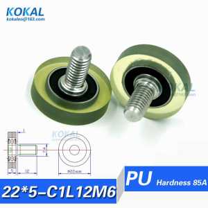 [PU22*5-C1L12M6]Free Shipping 10pcs high quality stainless steel screw M6 TPU PU rubber cash machine roller wheel 6*22*5mm