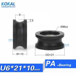 Free Shipping 10PCS high quality 6*21*10 U groove bearing nylon roller wheel pulley 696zz nylon roller
