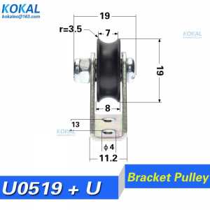[U0519+U]1pcs triangular bracket/L bracket, inner dia 5mm U-grooved wheel, bearing wire rope pulley/crane/guide wheel 5X19X7