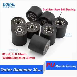 [PU30RS]Free shipping 5PCS Stainless Steel 30MM Black PU rubber Flat Wheel Pulley With Two Bearing Bore 5mm 6mm 7mm 8mm 10mm