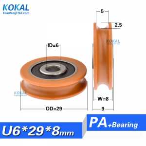 [U0629-8]Free shipping 10pcs low noise printer ball bearing wheel roller 29.3mm flute type groove nylon bearing wheel 6*29*8