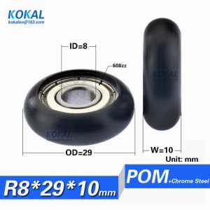 [R0829-10]Free Shipping 10PCS POM PA66 coated 608zz ball bearing wheel cabinet window round type roller 8*29*10 pulley
