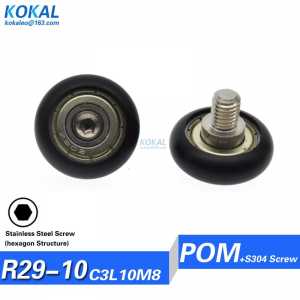 10PCS/LOT bearing with screw, ball with shaft, rubber covered with POM resin M8 608z Screw SUS304 shaft bearing wheels 8X29XM8
