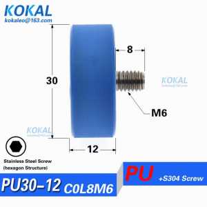 [PU30*12-M6]1PCS M6 hexagon external screw thread 626RS 626 ball bearing coated with TPU PU blue color DIY pulley M6*30*12mm