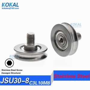 [M8*30*8]1pcs M8 stainless steel screw shaft nonstand S608zz 608 U groove wire guide Model car ball bearing wheel roller M8X30X8