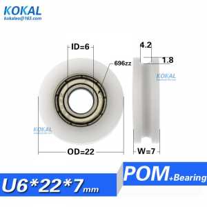 Free shipping 10 pcs 696zz bearing wheel with groove 6*22*7 POM roller door wheel WINDOW small u groove wheel
