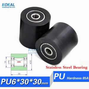 stainless steel bearing Free shipping polyurethane rubber balck barrel ball roller double guide rail wheel bearing 6*30*30
