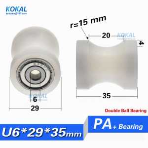 [U29-35] 10PCS low noise U/V Grooved double ball bearing PA nylon sliding guide rail wheel bearing 6/7/8/10mm*29*35mm
