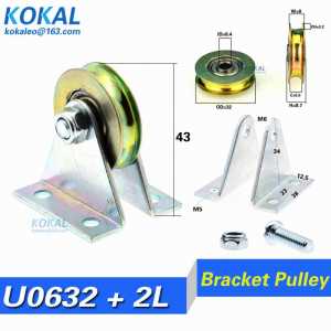[U0632+2L]500pcs metal U-groove wheel with triangular bracket/L bracket, bearing wire rope pulley/crane/guide base wheel pulley