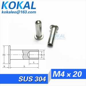 [304-M4*20]100PCS Free Shipping SUS304 stainless steel thin flat head half hollow rivets M4*20mm rivets with 20mm length