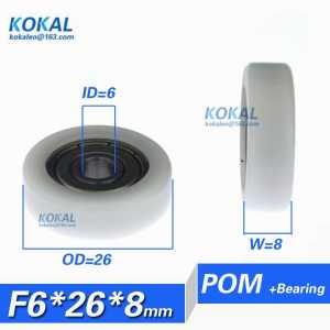 [F0626-8]Free shipping 10PCS low noise 626zz ball bearing coated with POM plastic roller pulley 6*26*8mm flat bearing wheel