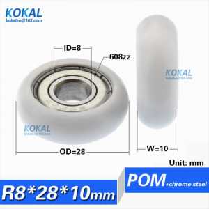 [R0828-10] 10PCS low noise 608zz ball bearing coated with PLASTIC POM roller wheel inner 8mm window door bearing pulley 8*28*10