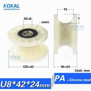 [U0842-24] 1PCS/LOT double 608RS bearing high quality PA nylon U/V groove guide sliding door bearing pulley 0842UU
