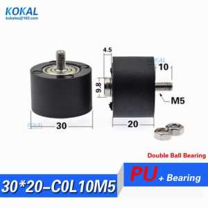 1PCS low noise double ball bearing PU TPU soft wheel Roller with M5 Screw shaft conveyor belt  M5*30*20mm Screw Wheel Bearings