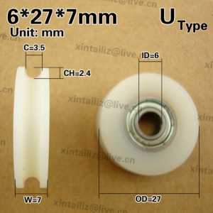 Free shipping sliding door and window roller wheel 6*27*7 groove PA66 nylon plastic U style roller wheel