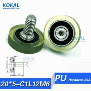 [PU20*5-C1L12M6]Free Shipping 10pcs high quality stainless steel screw M6 OD 20mm TPU PU rubber roller wheel 6*20*5mm 0620F