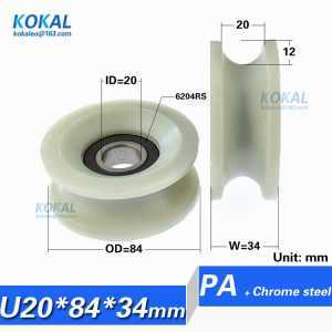 [U2084-34] 1PCS/LOT high loading glass fiber white PA coated with 6204 U/V groove injection moulding machine door pulley